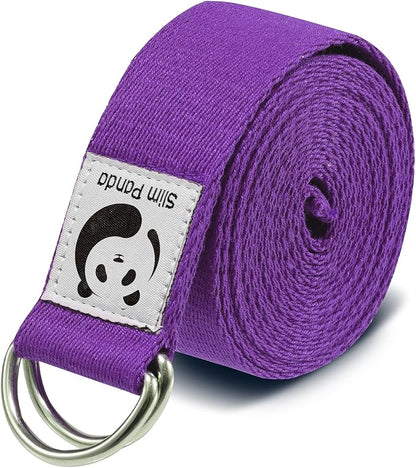 Slim Panda Yoga Strap for Stretching,Cotton Yoga Strap with Adjustable D-Ring Buckle,Non-Elastic Yoga Belt for Pilates,Gym Workouts,Physical Therapy,Improve Flexibility
