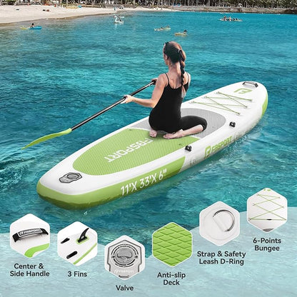 FBSPORT 11FT Premium Inflatable Stand Up Paddle Board with Electric Pump, Yoga Board with SUP Accessories & Carry Bag | Wide Stance, Surf Control, Non-Slip Deck, Leash and Paddle for Youth & Adult