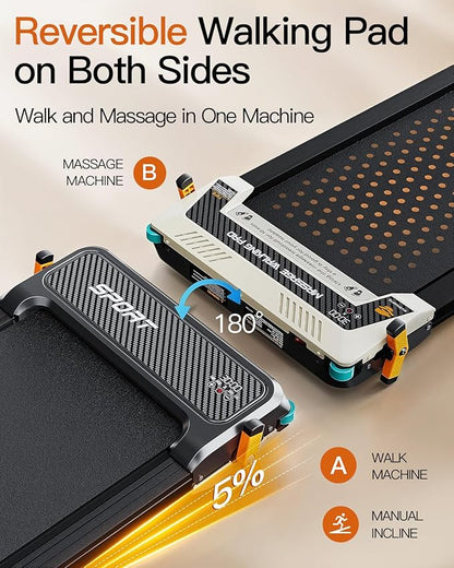 FUNRAY Versatile Walking Pad Treadmill with Incline - Dual-Sided Under Desk Treadmill with Foot Massage,2 in 1 Walking Machine for Home/Office with 330LBS Weight Capacity