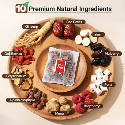 Kidney Tea Formula Ginseng Six Treasure Tea, Ginseng Five Treasure Cleanse Detox Teabag, 10 Precious Ingredients Formula Support Kidney and Live Health for Men Women (50 Bags/2 Pack)