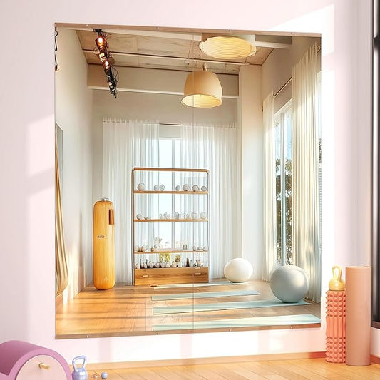 Hasipu 2Pcs 71''x31'' Home Gym Mirror Large Full Length Wall Mounted Full Body Mirror for Yoga Dance Fitness Exercise Studio Bedroom Garage, Frameless Tempered Glass Workout Mirrors Walnut Rectangular