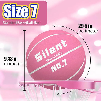 2025 Upgraded Silent Basketball Size 7 - Indoor Noiseless Airless Foam Basketball, Quiet Dribble Dream Training Ball with Soft Soundless Bounce-Pink