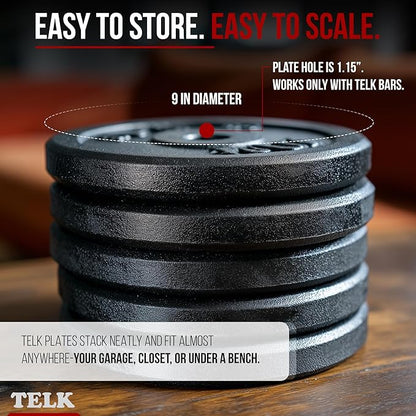 TELK – Adjustable Dumbbell Set – Home Gym Weight Set with Baked Enamel Cast Iron Plates – Space-Saving Free Weights for Strength Training