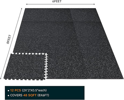 1/2in Thick 48 Sq Ft Rubber Top High 12 Pcs 24 x 24in Tile,