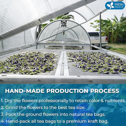FreshDrinkUS, Premium 35 Butterfly Pea Tea Bags, 100% Natural and Pure from Butterfly Pea Flowers, Hand-made, Made With Natural Materials-Corn Fiber Tea Bag, Sugar/Caffeine/Gluten Free, Vegan