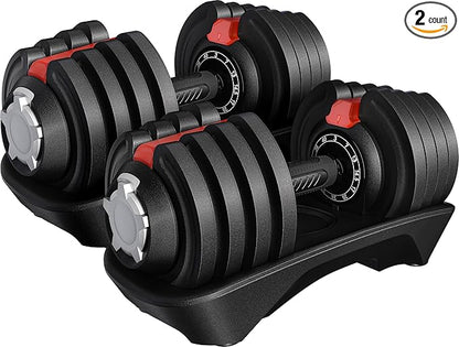 Yaheetech Adjustable Dumbbell Set 28/40/52.5/90LBS Adjustable Dumbbells Fast Adjust Dumbbell Weight Set with Anti-Slip Handle and Tray for Men/Women Home Gym Strength Training Equipment Single/Pair