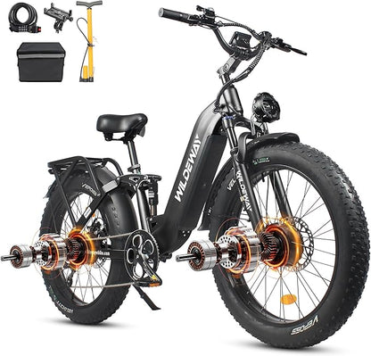 2600W Dual Motor Electric Bike for Adults 48V 30AH Removable Battery 32MPH 26" Terrain Fat Tire 80 Miles Long Rang Mountain Bike Full Suspension with Hydraulic Disc Brake UL2849 Certified Bicycle