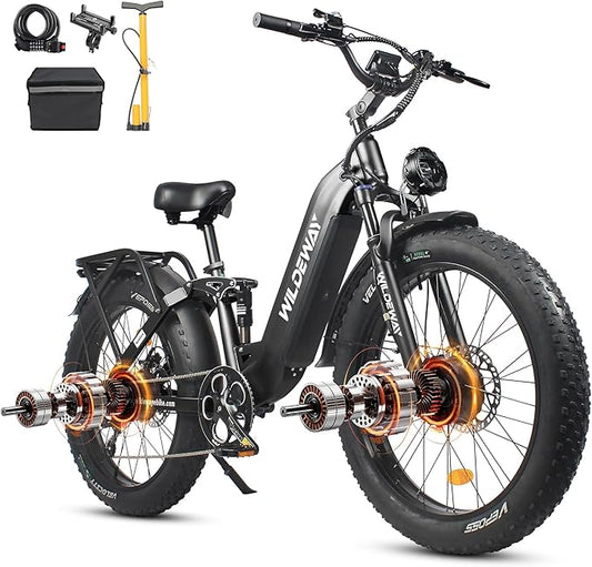2600W Dual Motor Electric Bike for Adults 48V 30AH Removable Battery 32MPH 26" Terrain Fat Tire 80 Miles Long Rang Mountain Bike Full Suspension with Hydraulic Disc Brake UL2849 Certified Bicycle