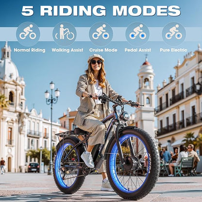 Ebike for Adults Electric, 52V 19.2Ah/32Ah, Peak 2000W/2500W E-Bike, 36/40MPH, 70 Miles/100Miles Long Range, Hydraulic Disc Brake, Off Road Snow Mountain E-Bike, 24"/26" Fat Tire Fast Electric Bicycle