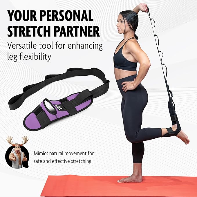 DMoose Fitness Foot & Calf Stretcher with Adjustable Padded Stretching Strap for Plantar Fasciitis, Hamstring, Heel Spurs and Achilles Tendonitis Relief - Yoga Leg Stretch Strap for Flexibility