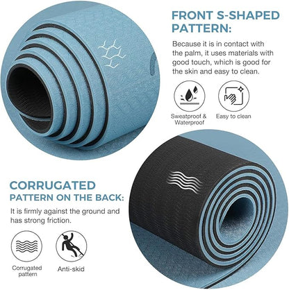 Yoga Mat Non Slip TPE Extra Wide Yoga Mat with Alignment Mark, 72"L x 32"W x 0.32"/0.24"Th (183cm x 81cm x 8mm/6mm), Anti-Tear Exercise Mat with Carrying Strap and Bag, Workout Mats for Yoga, Pilates