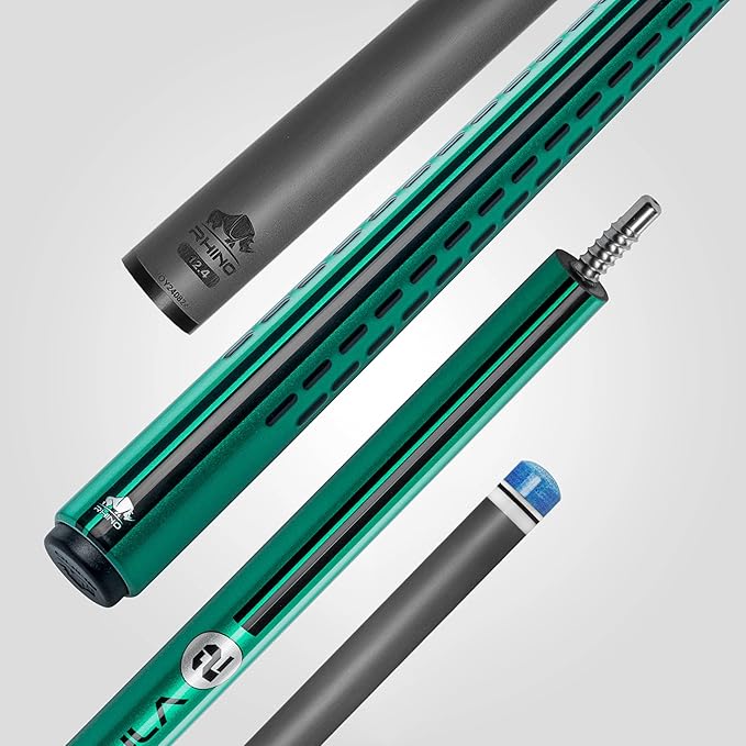 RHINO Nebula 2 Pool Cue - 100% Carbon Fiber Shaft & Composite Butt. Time Crystal Tip, Pro Taper Design, 12.4 mm,12.8 mm. 3/8-8 Joint, 3D Friction Grip. Low Deflection Pool Cue