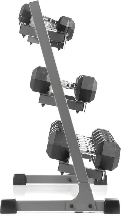 XMARK Dumbbell Set with Rack, Weights Dumbbells, Multiple Free Weights and Horizontal Storage for Home Gym Strength Training, Storage Rack Color Options
