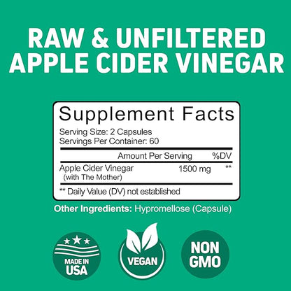 Herbtonics Raw Apple Cider Vinegar Capsules 1500mg with Mother | Weight Management, Detox & Digestion Formula with GLP-1 Support | Unfiltered ACV for Metabolic Support | 120 Vegan Capsules