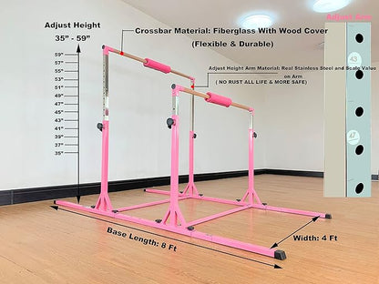Gymnastics Double Horizontal Bars 3Play Parallel Bars Uneven Bars Gymnastics Training Kip Bar with 304 Stainless Steel Regulating Arms & Fiberglass Rail for Indoor Outdoor Home Club Use