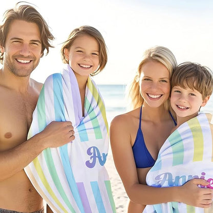 JML Personalized Beach Towel with Name, Custom Rainbow Cabana Stripe Beach Towel, Customized Microfiber Pool Towel, Quick Dry & Absorbent Swim Towel for Adult,Anniversary, Birthday, Summer Holiday