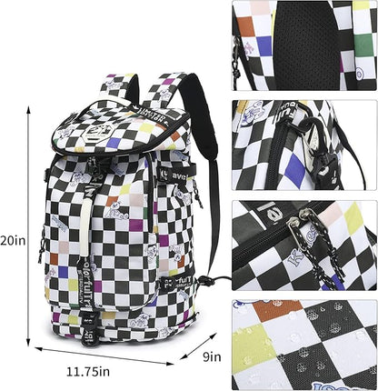 Kalesi Gym Duffle Bag Backpack 4-Way Waterproof with Shoes Compartment for travel Sport Hiking laptop (Checkerboard)