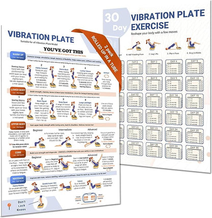 2 packs Vibration Plate Exercise Poster, 30 Day Workout Chart for Fitness Training
