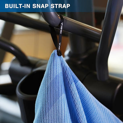 Microfiber Gym Towels with Snap Strap Closure, Ribbed Pattern Sports Towels for Yoga, Home and Outdoor Activities, 27” x 16”, 6 Pack, Light Blue