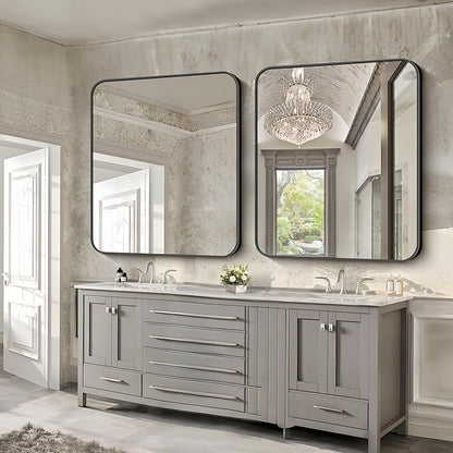 FORBATH Black Bathroom Mirror 40 x 48 Inch, Rectangular Vanity Mirror Wall Rounded Corner Metal Framed Bathroom Mirror for Living Room Bedroom Entryway Decor (Horizontal/Vertical)