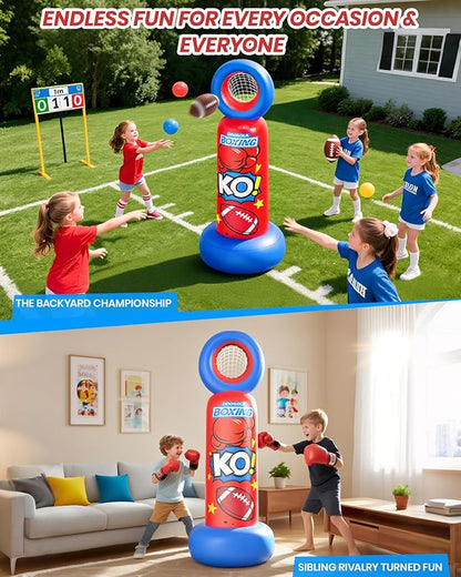 Inflatable Punching Bag for Kids, 2-in-1 Freestanding Boxing Bag with Football Toss Game, 68.8'' Heavy Duty Karate Taekwondo Toy for Boys Girls Ages 3-12, Birthday Ideas