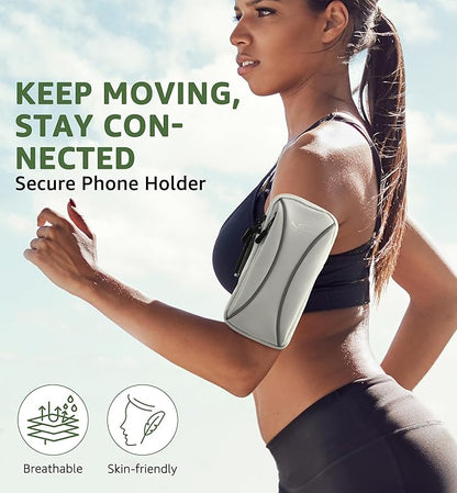 HiRui Arm Bag & Wrist Bag Phone Holder, Sports Running Armband for Gym, Cycling & Workout, Compatible with iPhone 16/15/14 Series, Samsung Galaxy & More, Reflective, Adjustable, Secure Fit (Gray)