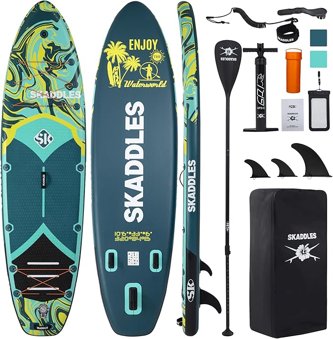 10’6’’ Portable Inflatable Stand Up Paddle Board (SUP) for Adults and Youth with Non-Slip Deck – Complete Accessories Kit, Perfect for Fishing, Yoga, Fitness & Family Fun