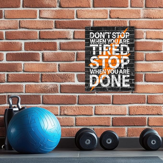 Gym Quotes Wall Art,Inspirational Workout Wall Decor,Don't Stop When You're Tired Stop When You're Done Canvas Wall Art for Home Gym Exercise Fitness Room