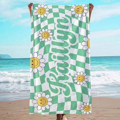JML Personalized Beach Towel with Name, Custom Flower Beach Towel, Customized Microfiber Pool Towel, Quick Dry & Absorbent Swim Towel for Adult,Anniversary, Birthday, Summer Holiday,Vacation