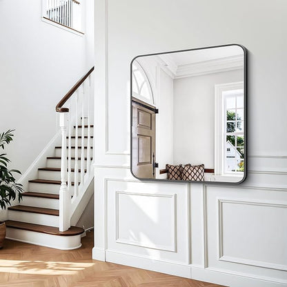 36x40 inch Bathroom Mirror,Black Rectangle Mirror,Wall Mounted Bathroom Frame Vanity Mirror with Round Corner for Bedroom Living Room,Entryway Hangs Horizontal or Vertical