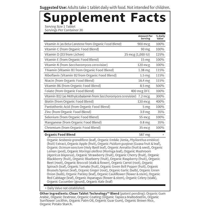 Garden of Life Once Daily Whole Food Multivitamin for Men, Organic Mens Vitamins & Minerals, Vitamin C, Zinc, Vegan, for Health & Well-Being, 30 Tablets