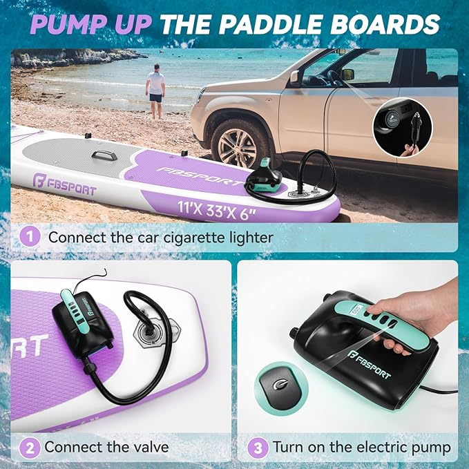 FBSPORT 11FT Premium Inflatable Stand Up Paddle Board with Electric Pump, Yoga Board with SUP Accessories & Carry Bag | Wide Stance, Surf Control, Non-Slip Deck, Leash and Paddle for Youth & Adult