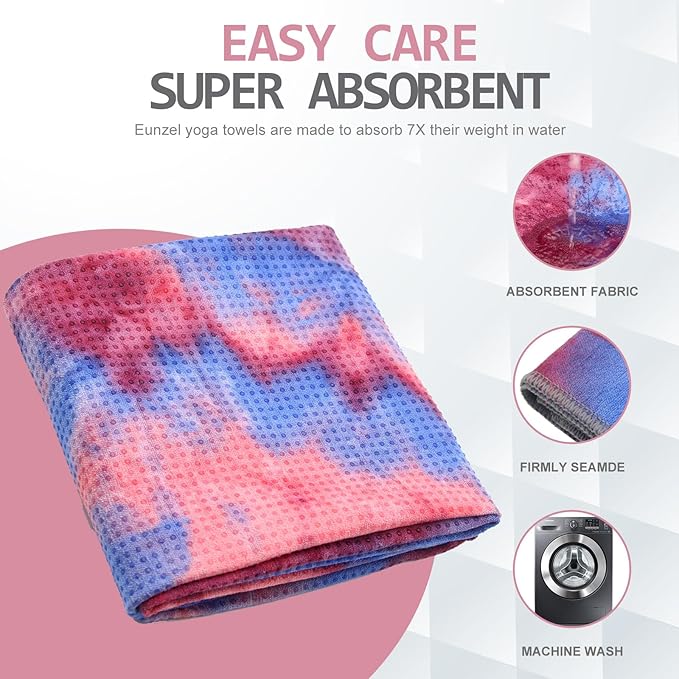 Eunzel Yoga Towel,Hot Yoga Mat Towel with Grip Dots Sweat Absorbent Non-Slip for Hot Yoga, Pilates and Workout 24" x72", Red & Blue
