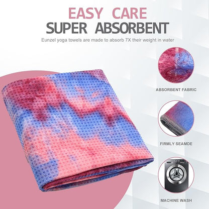 Eunzel Yoga Towel,Hot Yoga Mat Towel with Grip Dots Sweat Absorbent Non-Slip for Hot Yoga, Pilates and Workout 24" x72", Red & Blue