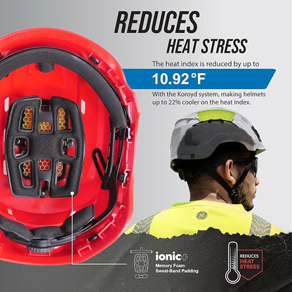 GE Safety Helmet, Impact Absorbing Tech, Adjustable Ratchet, ANSI Type 1, Memory Foam Padding, Hard Hats Protection, Lightweight, Durable, Chin Strap, Comfortable Fit OSHA Approved