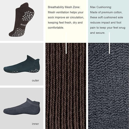 Hylaea Unisex Non Slip Socks with Grip for Yoga, Hospital, Pilates, Barre | Ankle, Cushioned