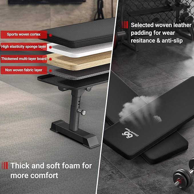 Flat Weight Bench - Heavy Duty Foldable Workout Bench for Home Gym, 1300lb Capacity Adjustable Strength Training Bench Press for Ab and Full Body Exercises, Sturdy and Easy to Fold