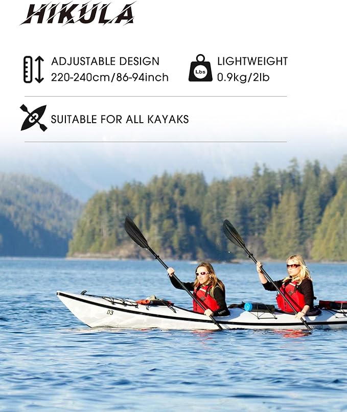 Kayak Paddle Aluminum Shaft Paddle with Nylon Blades, Floating Adjustable Kayaking Oars, 3 Piece, 220-240cm/86-94 Inches,Black/Rose/Teal/Black/Orange/Grey