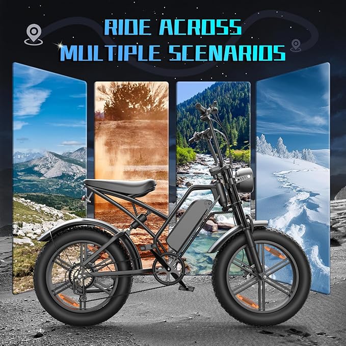 E500 Electric Bike for Adults 1000W Peak Motor, 20" Fat Tire Dirt E-Bike with 35MPH, 40 Miles PAS Range, Electric Bicycles with 48V Removable Battery, 7-Speed E Bike for Mountain Beach Sand Road Snow