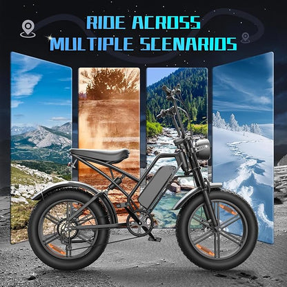E500 Electric Bike for Adults 1000W Peak Motor, 20" Fat Tire Dirt E-Bike with 35MPH, 40 Miles PAS Range, Electric Bicycles with 48V Removable Battery, 7-Speed E Bike for Mountain Beach Sand Road Snow
