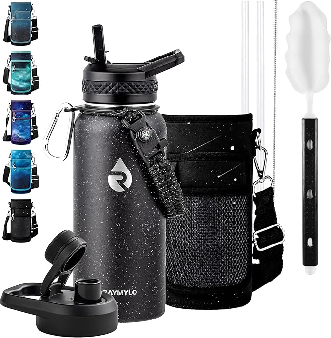 32oz Insulated Water Bottle, Triple Wall Vacuum Stainless Steel Water Bottles - Keeps Cold 48H, Reusable Metal water flask Jug for Gym, Sports, Camping, Hiking,Travel, Black Speckled