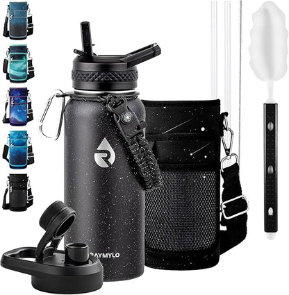 32oz Insulated Water Bottle, Triple Wall Vacuum Stainless Steel Water Bottles - Keeps Cold 48H, Reusable Metal water flask Jug for Gym, Sports, Camping, Hiking,Travel, Black Speckled