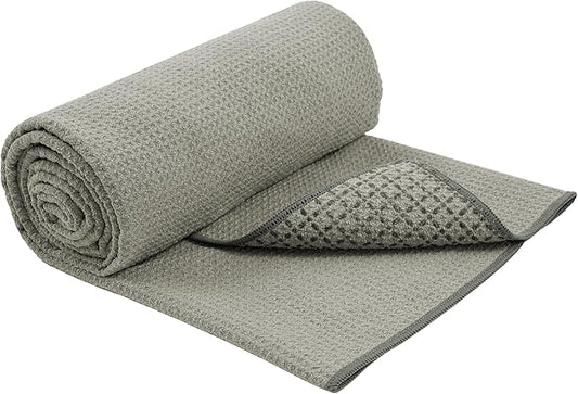 S&T INC. Yoga Mat Towel with Non-Slip Grip, Enhanced Silicone Grip, Soft and Absorbent for Gym, Pilates, and Hot Yoga Mat, 1 Pack, 24 inches x 72 inches, 340GSM, Grey