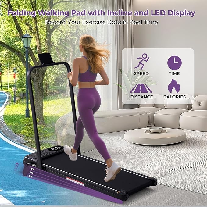 Portable Foldable Walking Pad with Handle Bar and Adjustable Incline, Under Desk Walking Pads Treadmill with Incline and Handles, 3.5HP Folding Electric Treadmills for Home Small, 0.6-7.6MPH, 350LBS