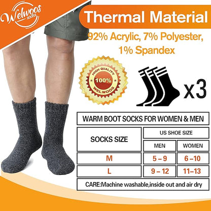 3 Pairs Warm Thermal Socks for Women & Men Winter Ski Thick Boot Insulated Socks for Cold Weather