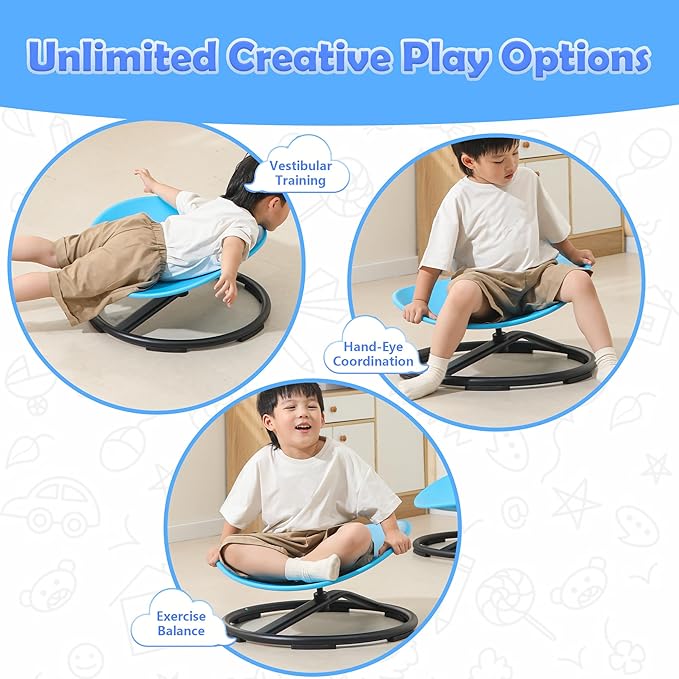 makarci Spinning Chair for Autistic Kids - Kids Sensory Chair, Sit and Spin Toys for Toddlers, Autism Sensory Products for Body Coordination & Balance, Sensory Play (Blue)