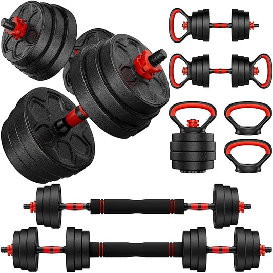 Adjustable Dumbbell Set, 20/33/45/70/90lbs Free Weight Set with Connector, 4 in1 Dumbbells Set Used as Barbell, Kettlebells, Push up Stand, Weight Set for Home Gym Suitable Men/Women