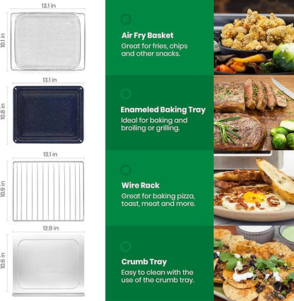 Infrared Heating Air Fryer Toaster Oven, Extra Large Countertop Convection Oven 10-in-1 Combo, 6-Slice Toast, Enamel Baking Pan Easy Clean with Recipe Book, Black Matte Stainless Steel