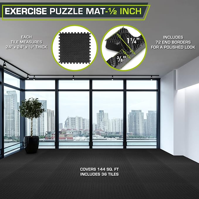 ProsourceFit Puzzle Exercise Mat ½ in 24 in 24 in 144 Sq 36 Tiles