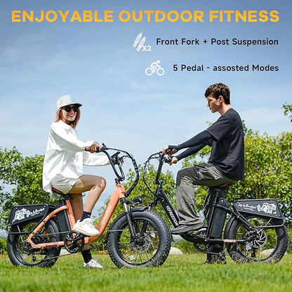 1500W Peak Motor Electric Bike for Adults Up to 80 Miles 30MPH Dirt Ebike 20" x 4 Fat Tire 48V 20Ah Removable Battery Mountain E Bike Commuter Full Suspension Bicycles for Men Women